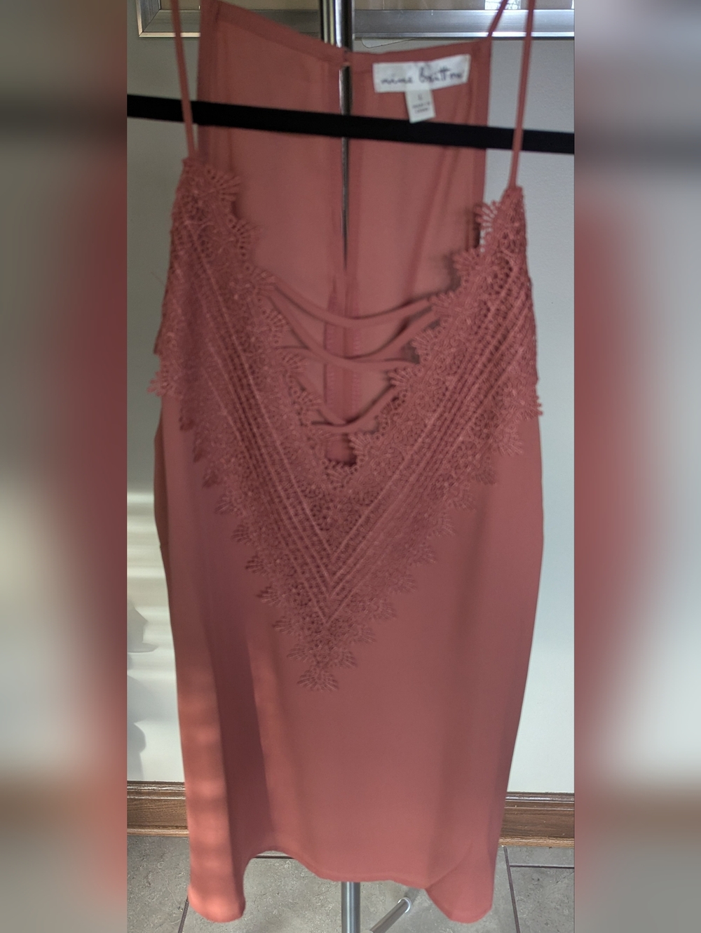 Nine Britton | Boho Lace-Up V-Neck Cami in Dusty Rose $15